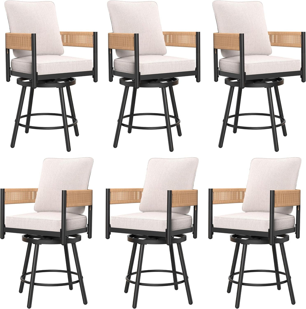 Grand patio Outdoor Swivel Bar Stools Set of 6, 26" Counter Height Swive...