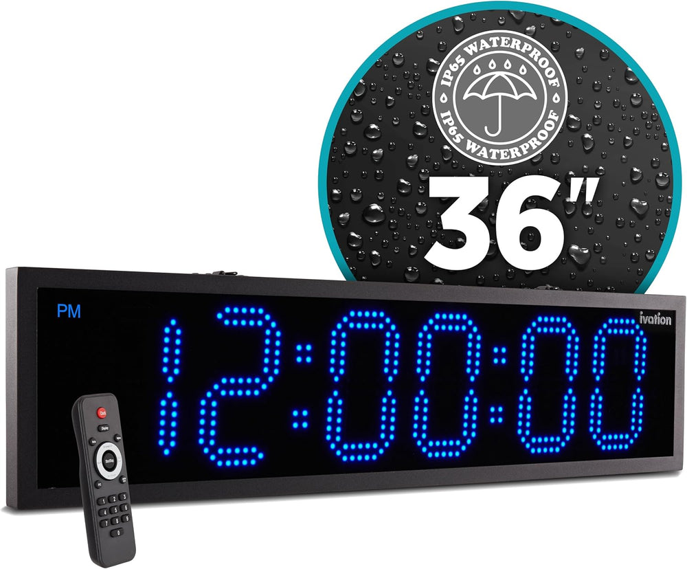 Ivation Large Outdoor Waterproof Digital Clock w/Big Display & Timer, 36&...