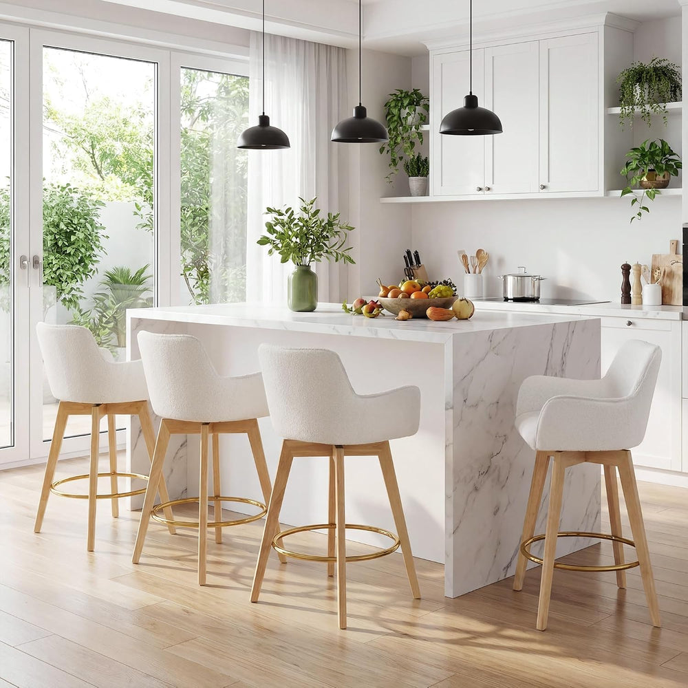 ONEVOG Boucle 26" Counter Height Bar Stools Set of 4, Swivel Modern Kitc...