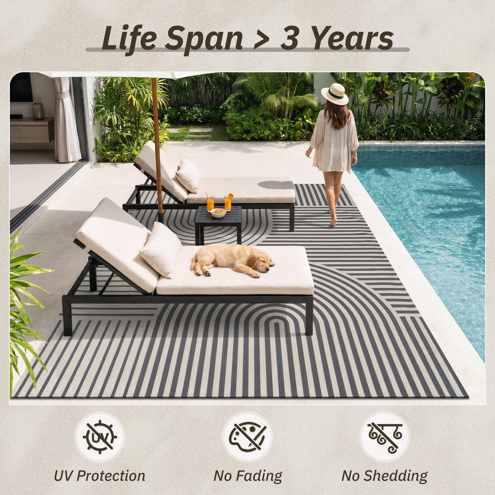 AMOAMI Outdoor Rug Patio Rug 5x8 ft Quick Dry Flatweave Textured Machine Wash...