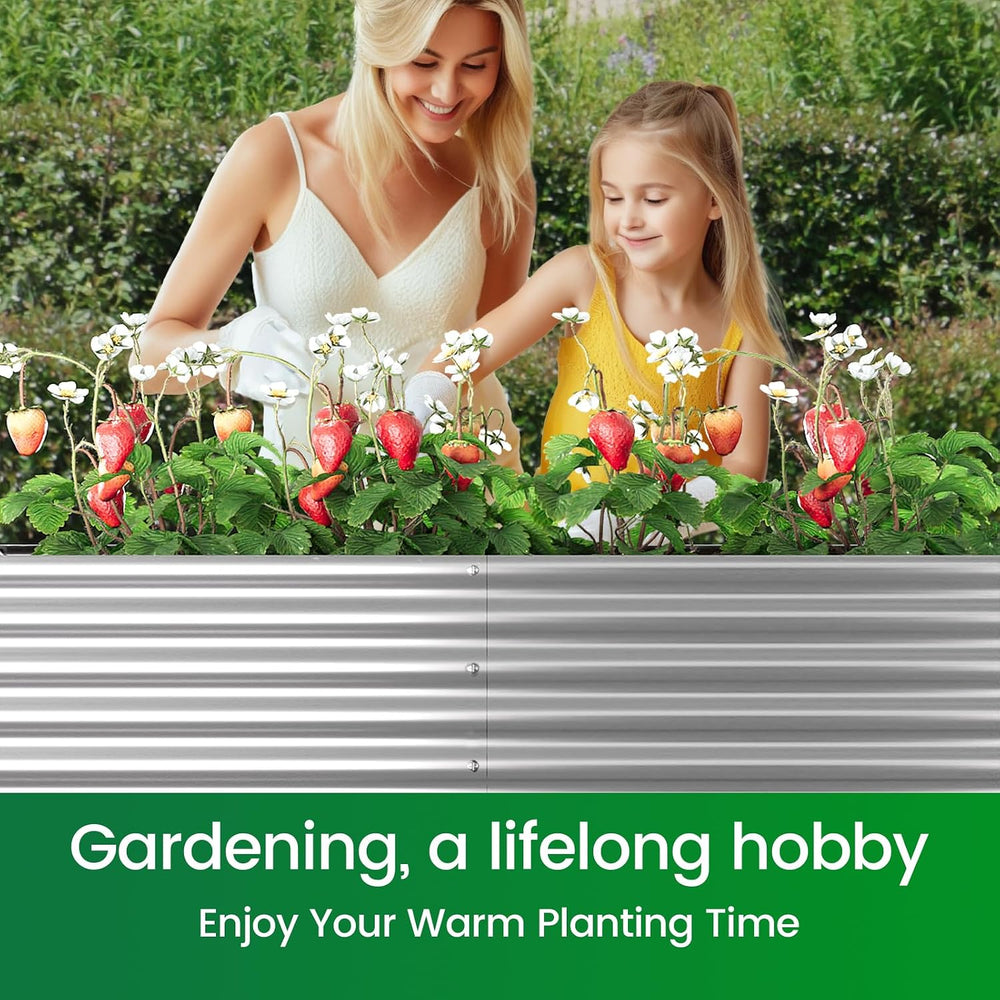 2pcs Tall 8ft Galvanized Raised Garden Bed Outdoor,Steel Garden Bed for Veget...
