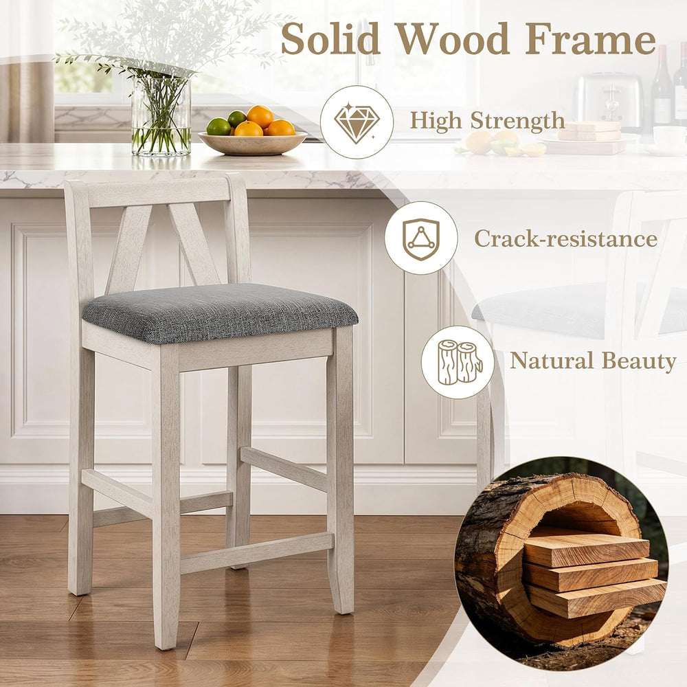 VECELO Counter Height Bar Stools Set of 2, 25" Solid Wood Barstools with...