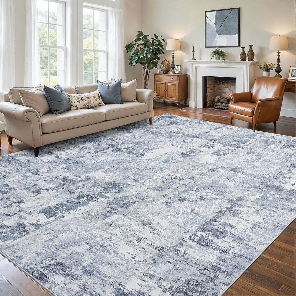 GarveeHome Washable 9x12 Abstract Area Rugs for Living Room Bedroom Blue