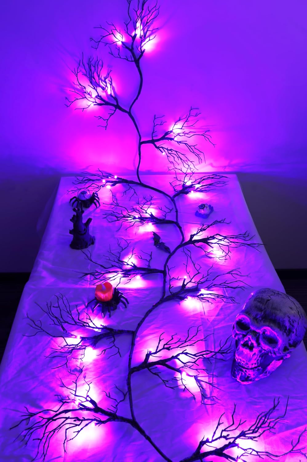 9 Ft 66 LED Willow Vine Twig Decor Black Halloween Garland with Purple Lights...