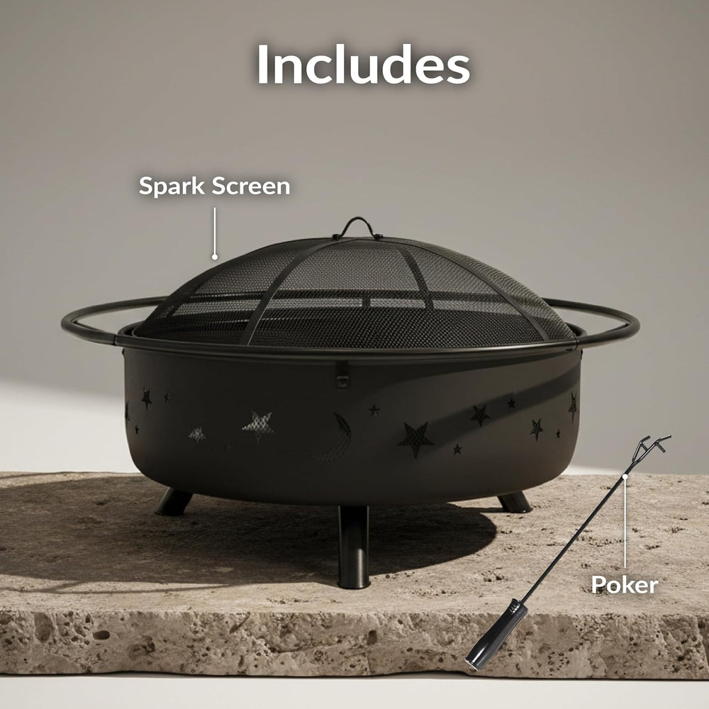Sunnydaze Cosmic 42" Large Fire Pit for Outside Wood Burning, Round, Metal