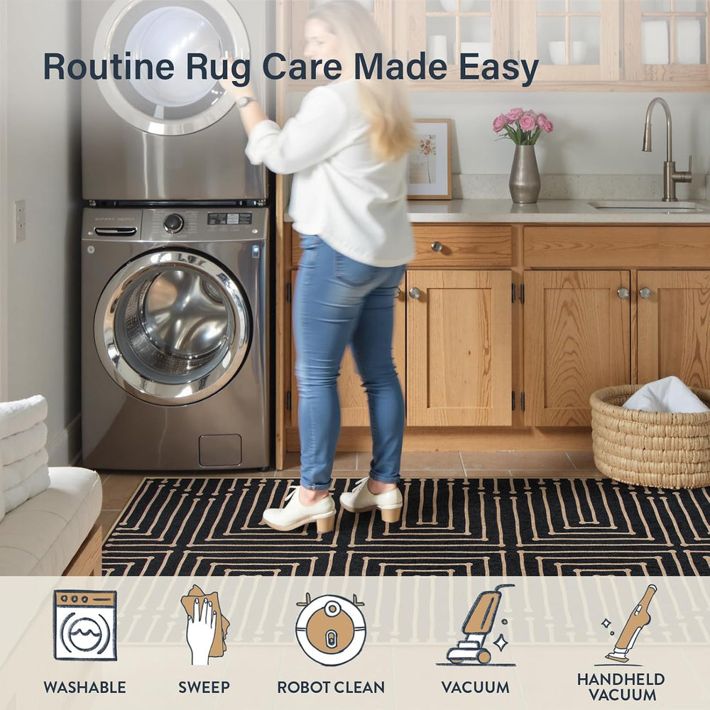 Lahome 3x5 Easy Jute Rugs for Entryway, Black and White Outdoor Rug
