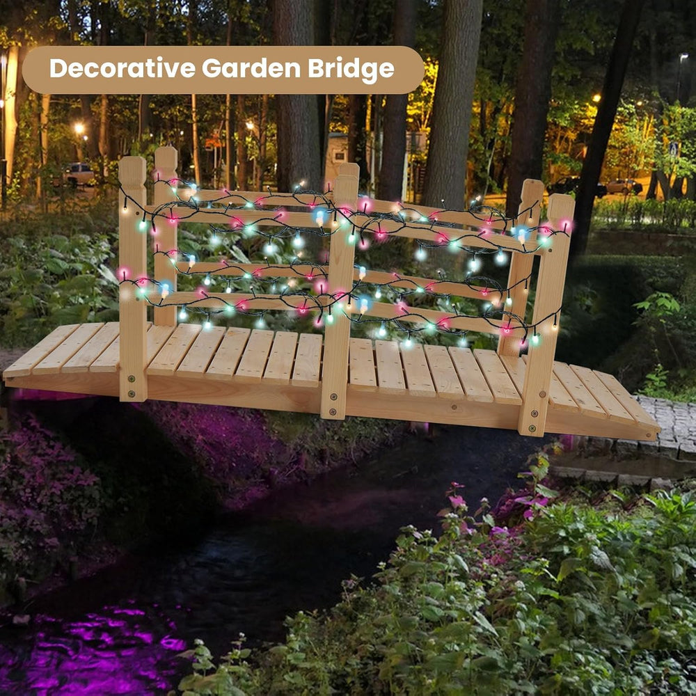 HAPPYGRILL 5FT Wooden Garden Bridge with Double Safety Railings