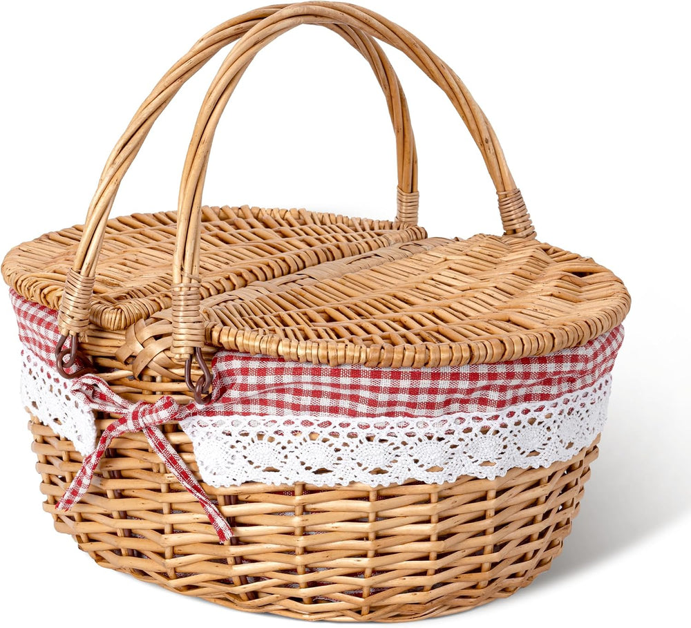 GRANNY SAYS Wicker Picnic Baskets with Lid and Handle, Cute Picnic Basket