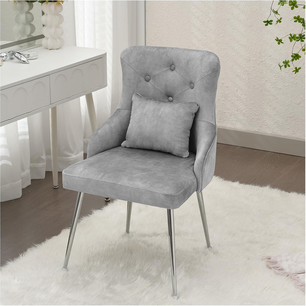 Velvet Vanity Chairs with Back, Upholstered Makeup Chair No Wheels with Metal...