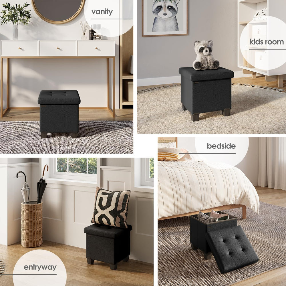 Storage Ottoman Cube with Small Bin, 15-in Square Ottoman with Storage for Li...