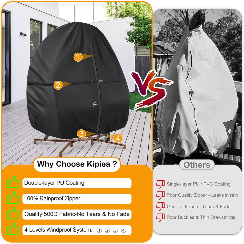 Kipiea Patio Egg Chair Covers Waterproof, 500D Upgraded Outdoor Hanging Egg C...
