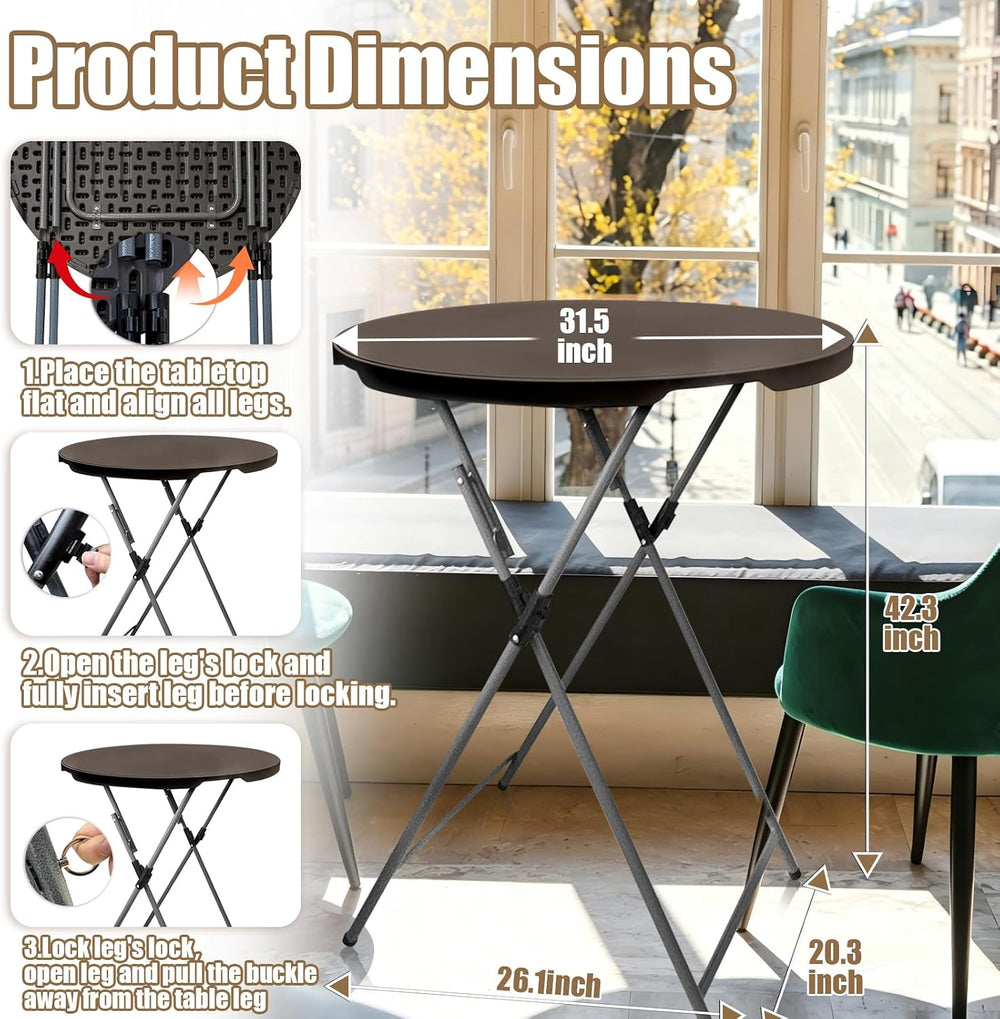 32in Round Folding Cocktail Table Bar Height Brown 1 Pack