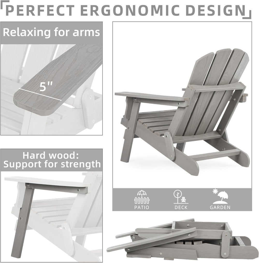 Oversize Wooden Outdoor Folding Adirondack Chair with Pre-Assembled BackRest ...