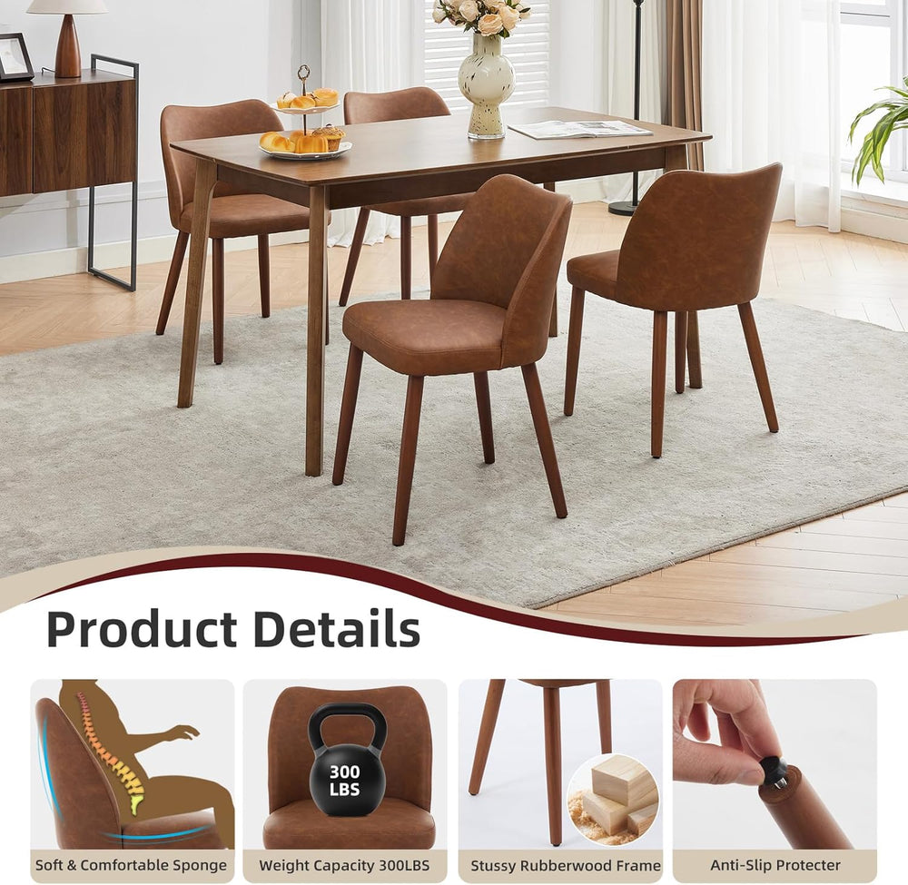Mid Century Modern Dining Chairs Set of 2,PU Fabric Upholstered Accent with W...