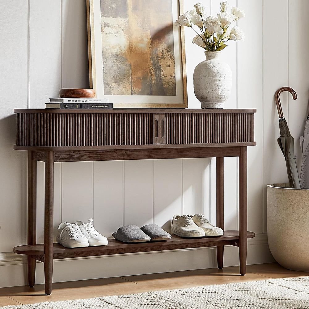 LINSY HOME Fluted Console Table, Mid-Century Modern Entryway Cabinet with Sli...