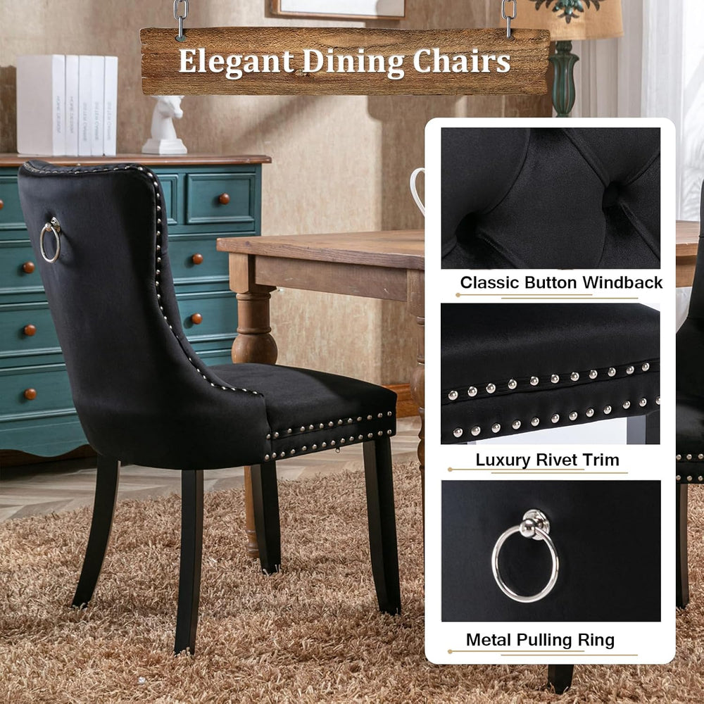 5 Piece Round Extendable Dining Table Set for 4, 43"-59" Black Wood...