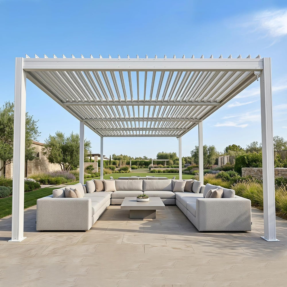 Domi Louvered Pergola 14x24, Outdoor Metal Pergola, Matte White