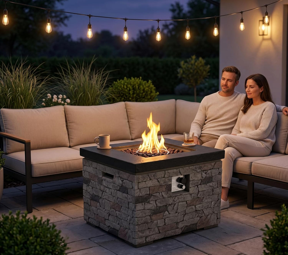 32" Propane Fire Pit Table, 40,000 BTU, Hidden Tank Storage, Burner Lid