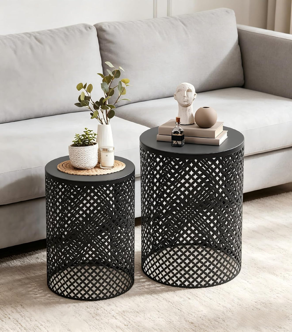 Set of 2 Outdoor Side Table, Garden Stool for Patio, Metal Accent Table Moder...