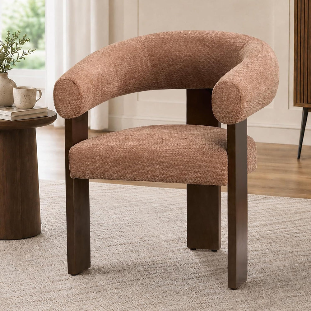 Modern Accent Chair, Barrel Armchair, U-Shaped Backrest, Brown