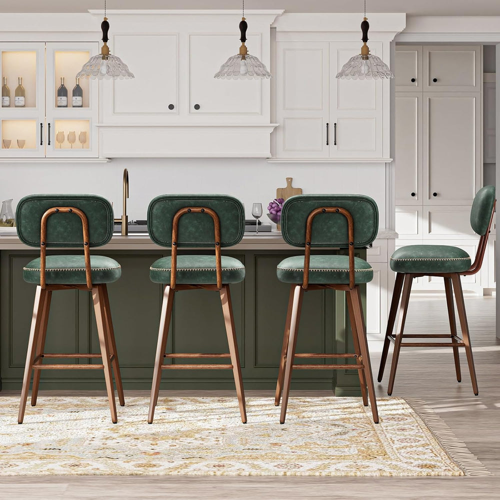 MALOL 26“ PU Leather Swivel Bar Stools Set of 4, Mid Century Counter Height B...