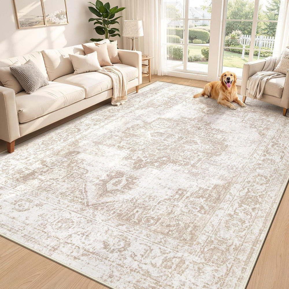 Area Rug 6x9 Vintage Rug: Washable Indoor Medallion Rugs Low Pile Distressed ...