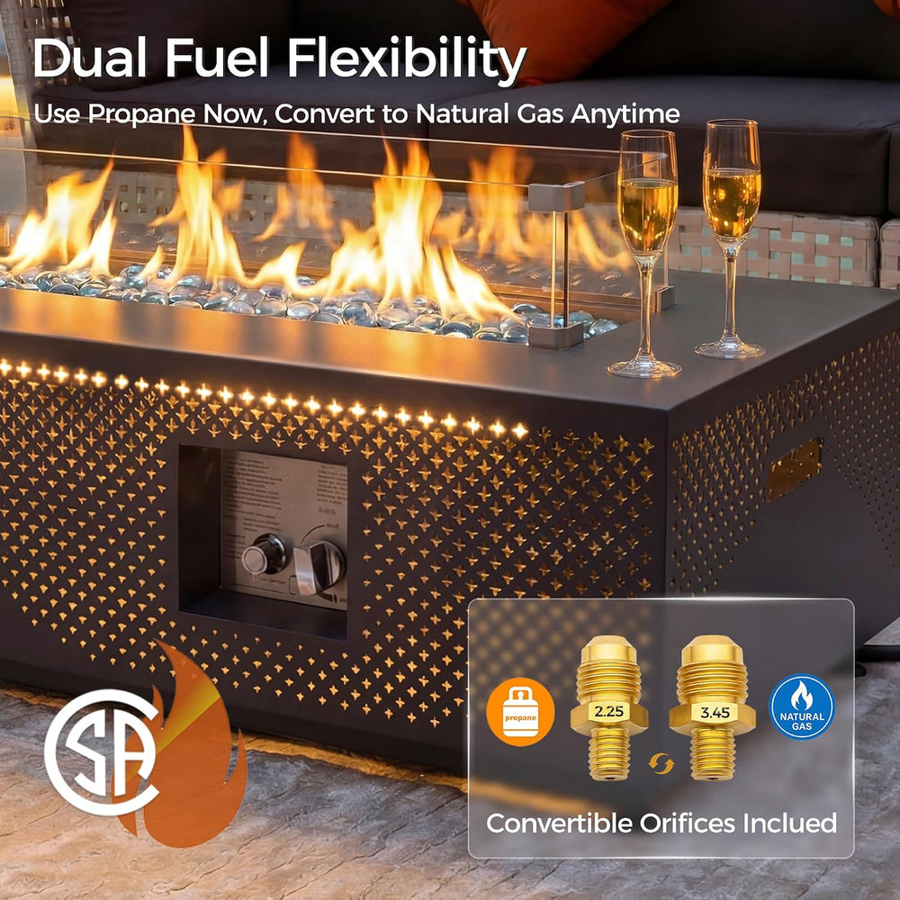NICESOUL 42'' Outdoor Propane/Natural Gas Fire Pit Table, Rectangle P...