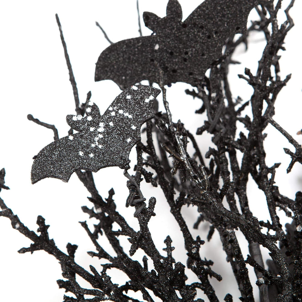 18 Inch Black Bat Wreath with Glitter Bats - Halloween Decorations