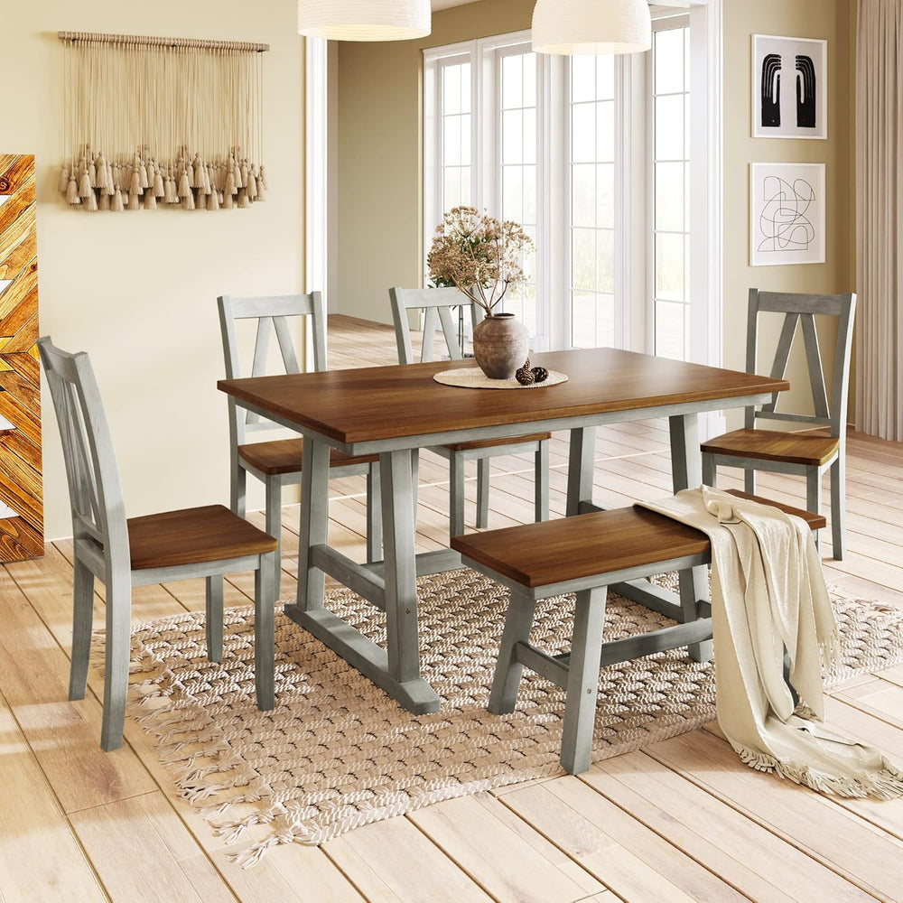 Harper & Bright Designs 6-Piece Dining Set, Farmhouse Style Wood Dining T...