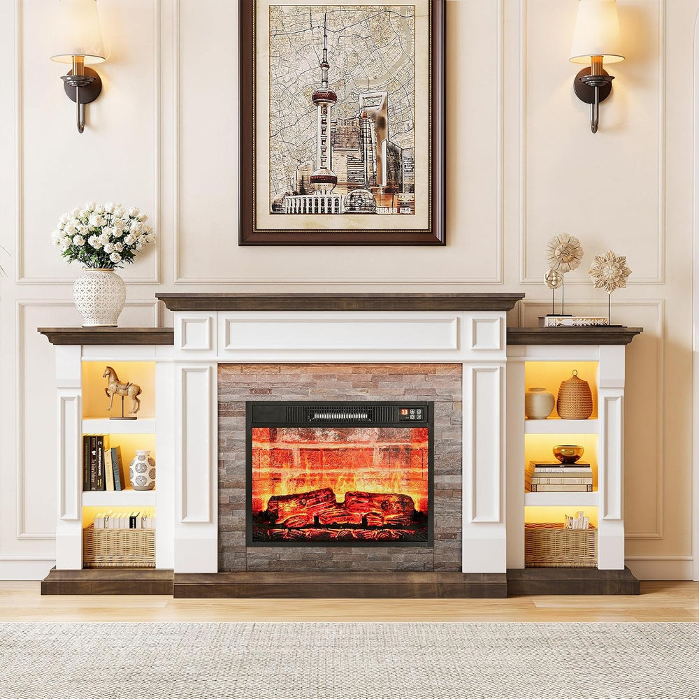 HolliWill 72 Inch Electric Fireplace TV Stand with Mantel, Farmhouse Entertai...