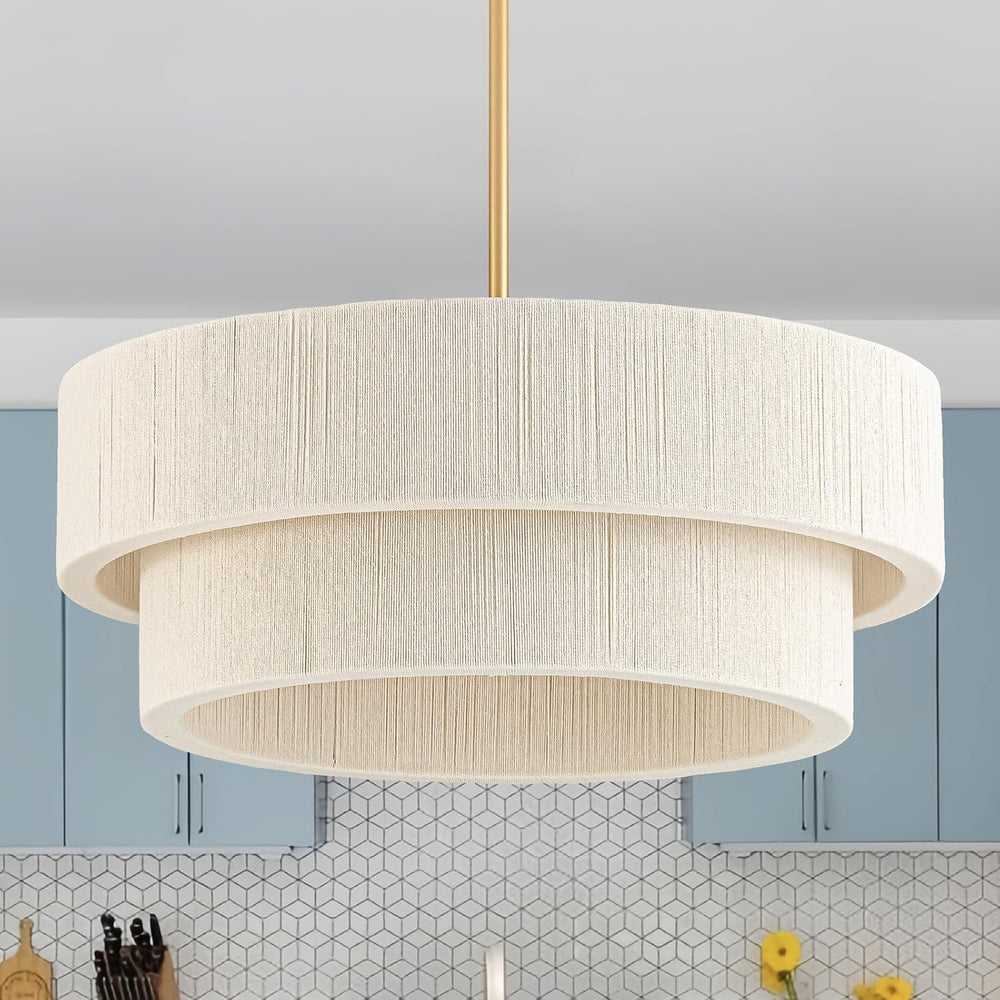 20”Hand Woven Rattan Chandelier,Boho Drum Pendant Light Fixture