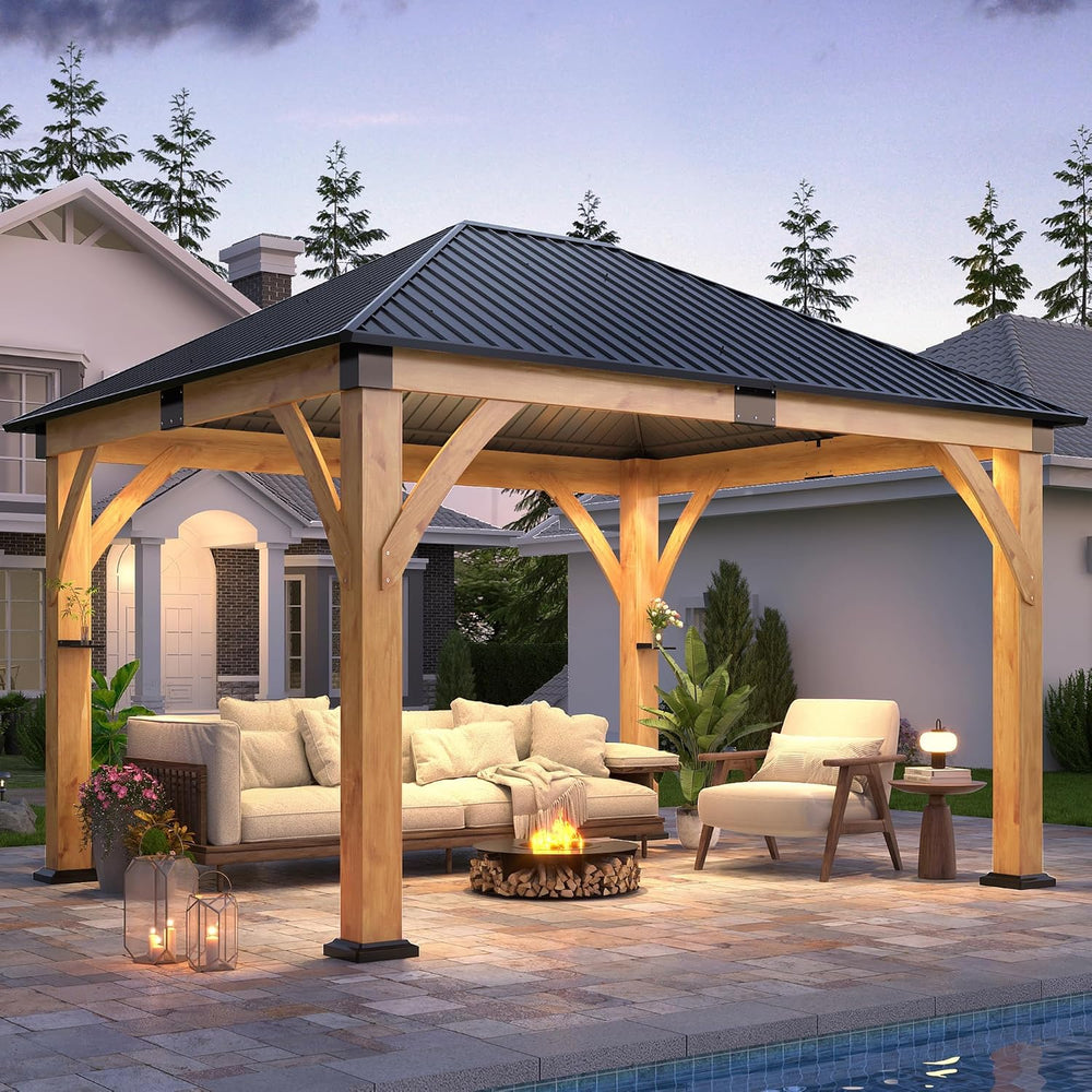 COVERONICS 11FT x 13FT Outdoor Spruce Wood Gazebo