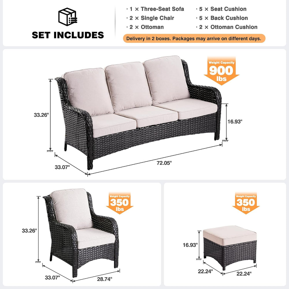 ovios 5-Pieces Patio Furniture Set, Outdoor Wicker Sofa Couch with Chairs Ott...