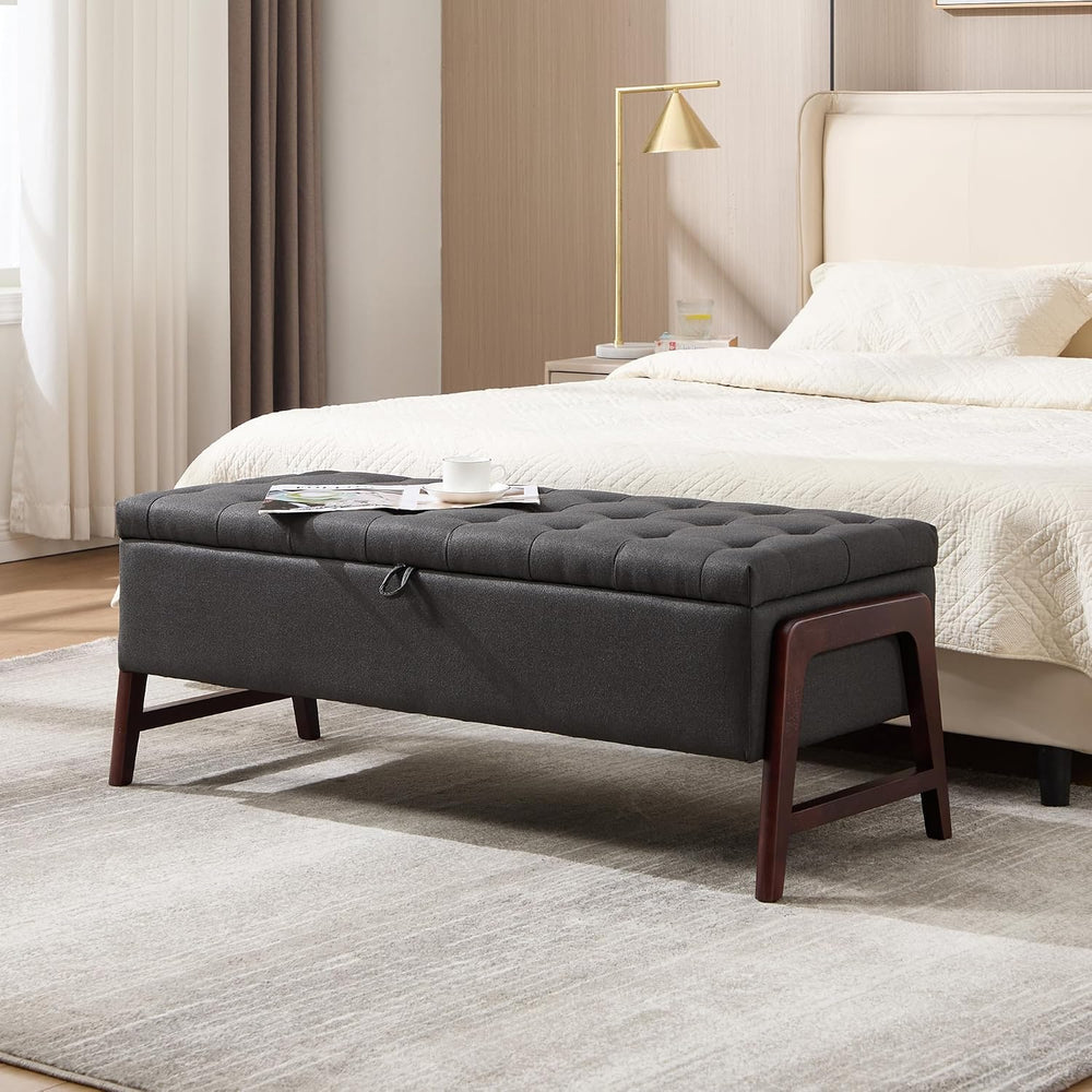 48" Storage Bench, Tufted End of Bed Bench, Upholstered Storage Ottoman ...
