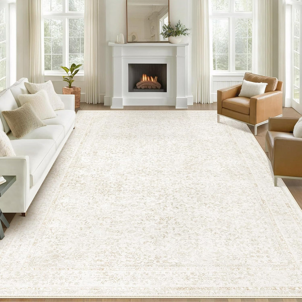 9x12 Area Rugs for Living Room: Washable Large Vintage Floral Rug Low Pile No...
