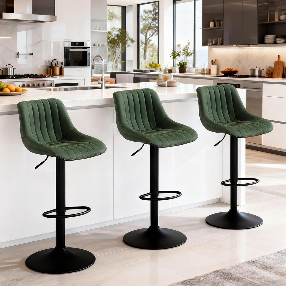 Barstools Set of 3, Adjustable PU Leather Swivel Bar Height Stools with Back,...