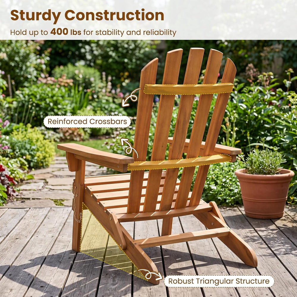 Tangkula Folding Acacia Wood Adirondack Chair, 400 LBS, 1 Pack
