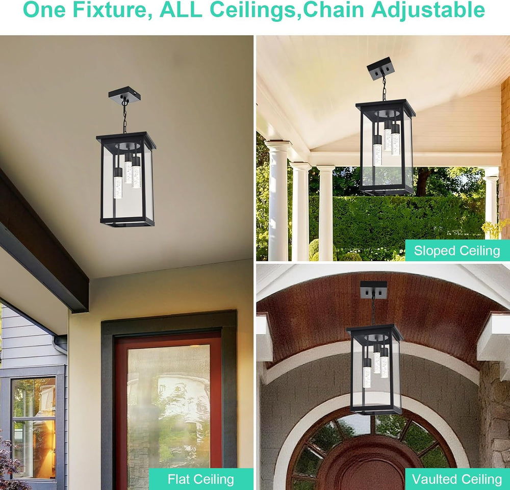 Yaohong 17" Large 5CCT LED Outdoor Pendant Light, 3-Lights Modern Black ...