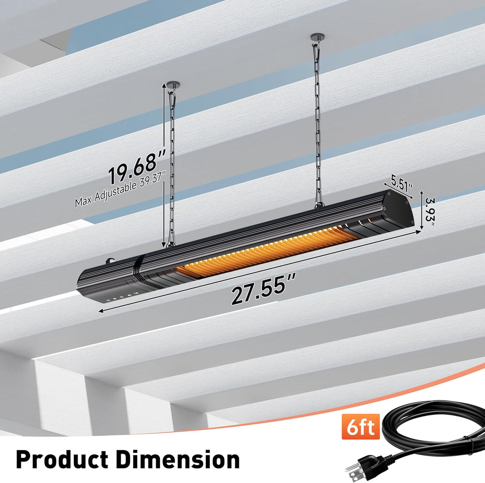 Sundate 1500W Infrared Patio Heater, WiFi App, 9 Heat Levels, 24H Timer
