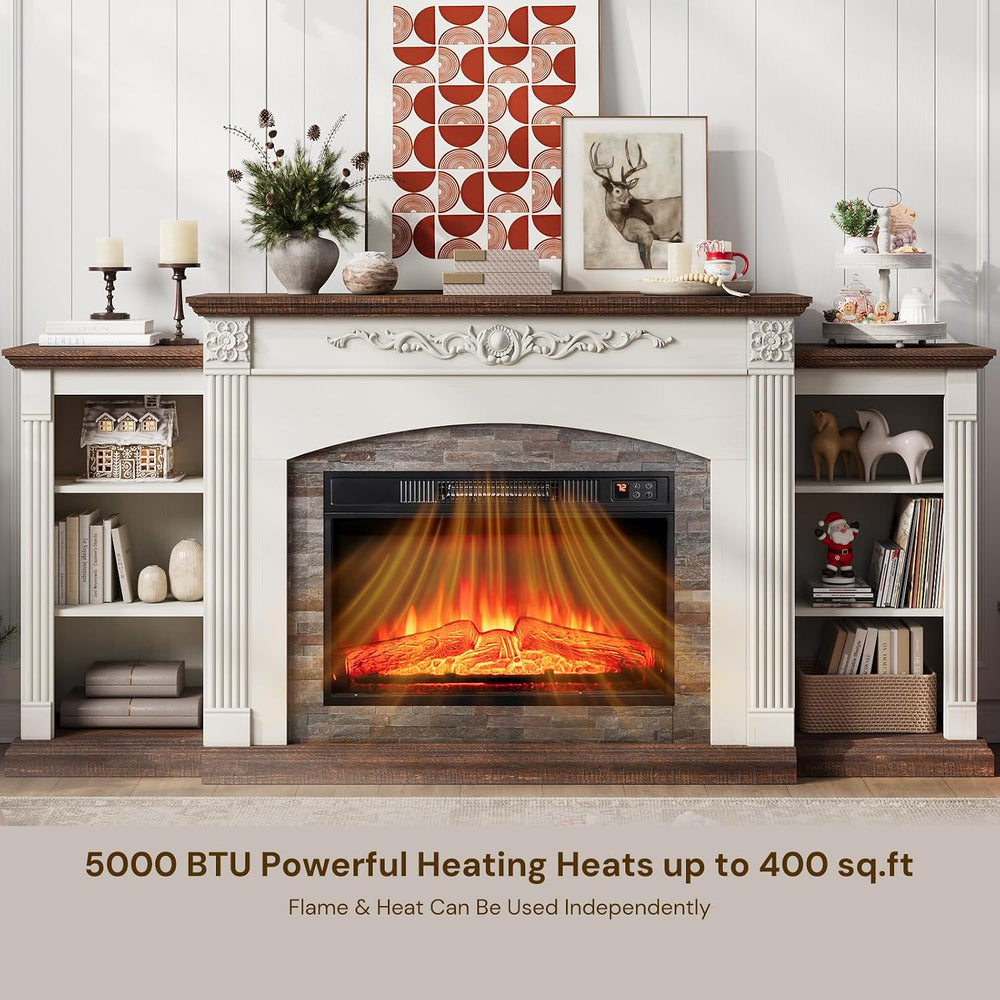 72" Electric Fireplace TV Stand for TVs Up to 85" with Mantel, White