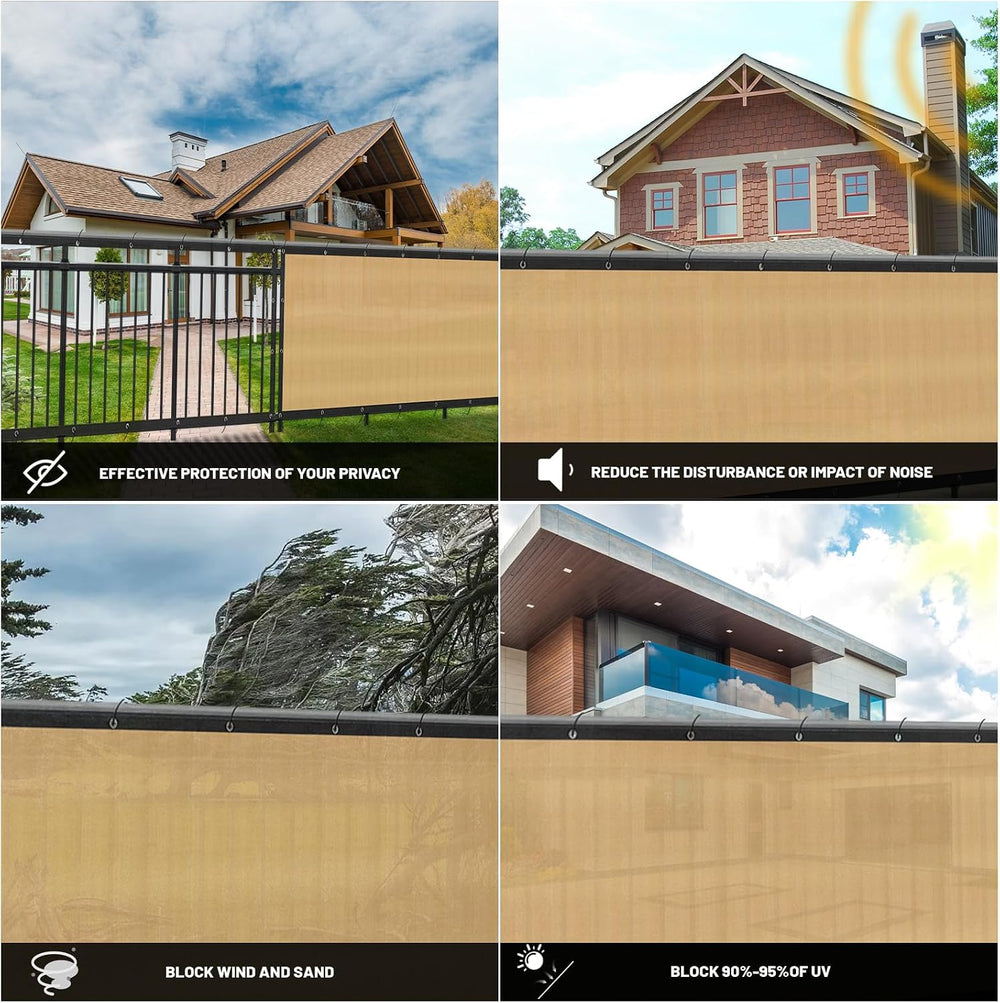 SUNNY GUARD Privacy Screen Fence 8' x 50' Sand Heavy Duty Dustproof D...