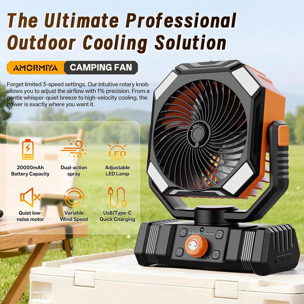 Portable Misting Fan for Camping Beach Parties Patio Picnic Orange