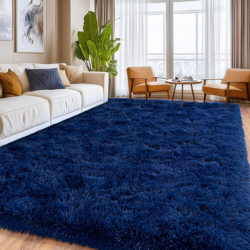 8x10ft Navy Blue Area Rug, Living Room Shaggy Rugs High Pile Fuzzy Carpet