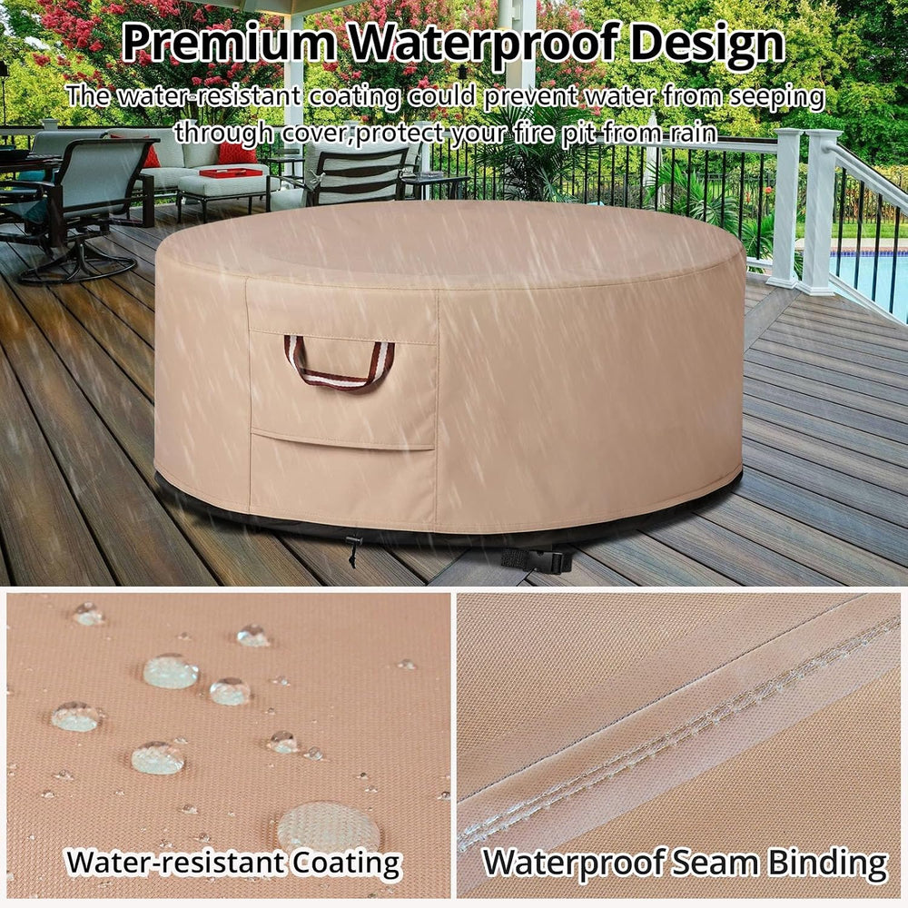 QH.HOME Fire Pit Cover Round 48", 900D Heavy Duty Fabric 100% Waterproof