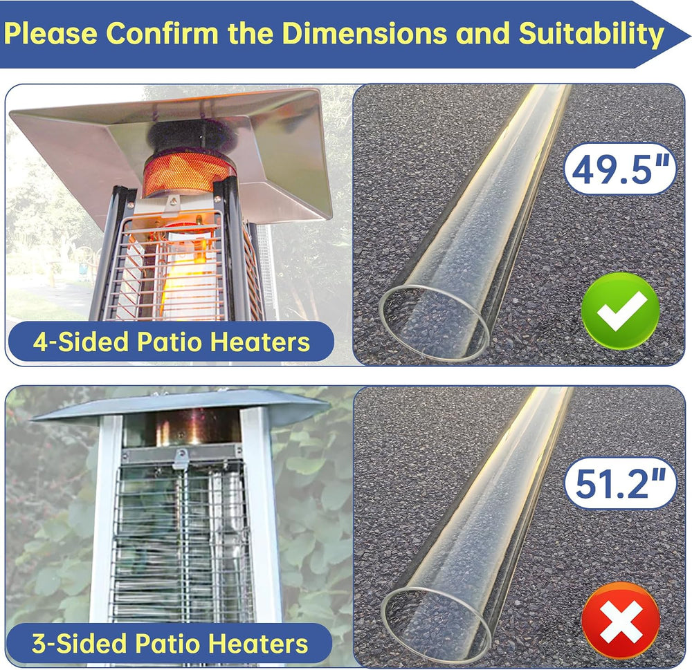 Patio Heater Glass Tube Replacement, 49.5" Tall 4" Diameter, Glass ...