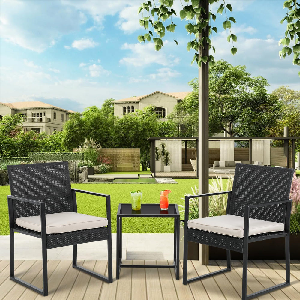 PayLessHere | 3-Piece Outdoor Patio Furniture Set | Khaki | Modern Rattan Bis...