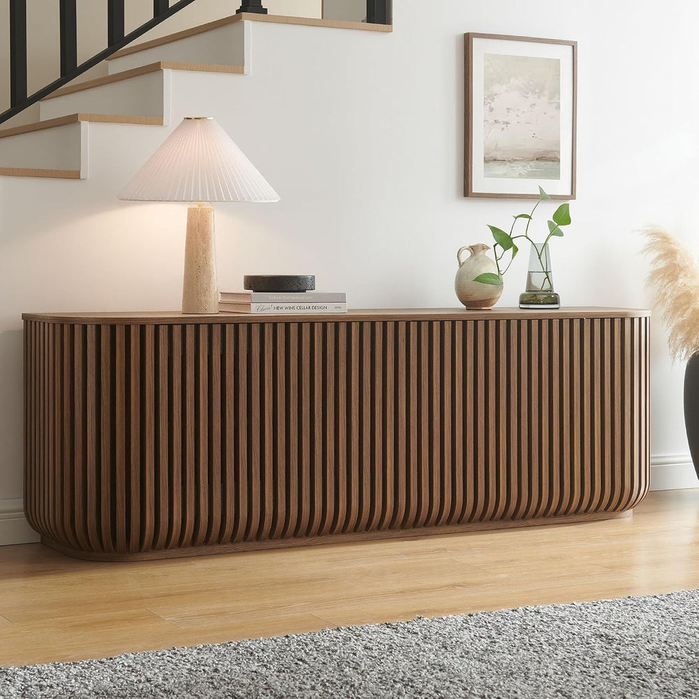 Modway Fortitude 75" Fluted Curved Sideboard Buffet with 4 Doors in Waln...