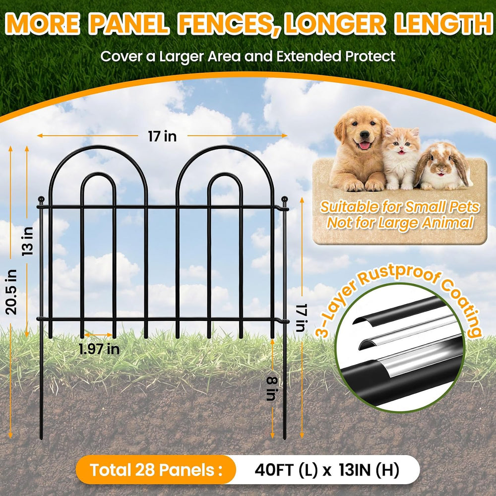 28 Pack 40ft x 13in Decorative Garden Fence Panels - Animal Barrier No Dig Fe...