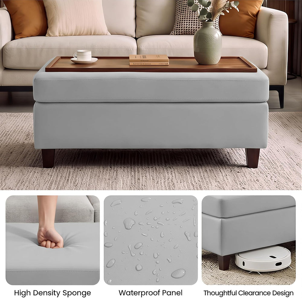 GENTEACO 45" Ottoman Coffee Table with Storage, Reversible Wooden Tray T...
