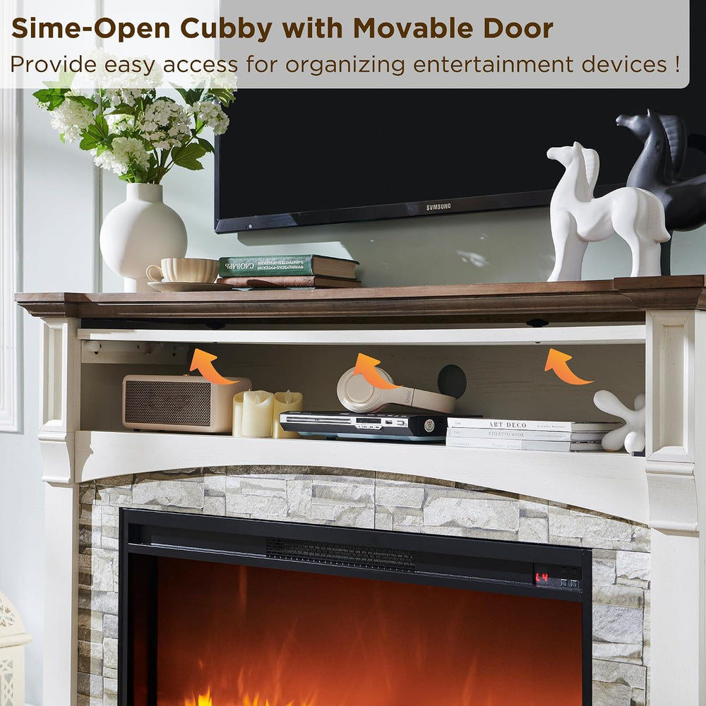 OKD 52" Farmhouse Electric Fireplace w/Mantel & Sime-Open Cubby